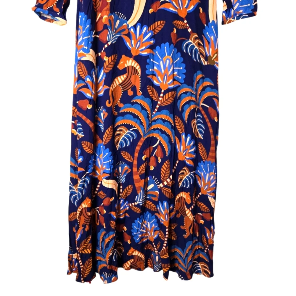 FARM Rio Nature Beauty Blue‎ Long Sleeve V-Neck Maxi Dress